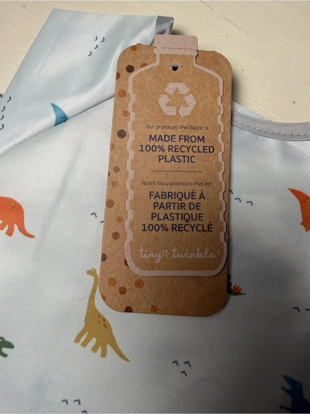 Tiny Twinkle Cream Long-Sleeve Dino Bib. Small.   A2